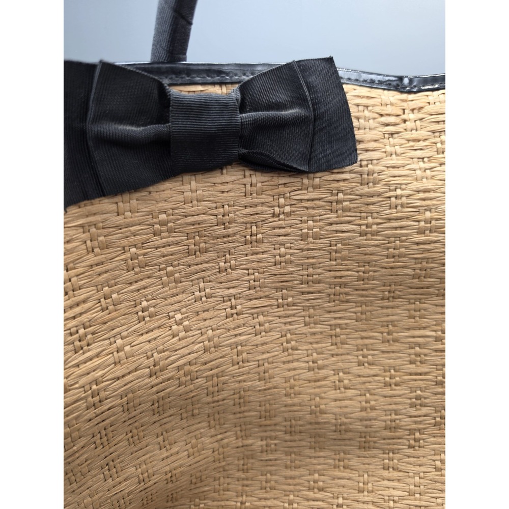 Bath & Body Works Straw Tote Bag Pink Gingham Black Bow Shoulder Strap Large - Picture 6 of 16